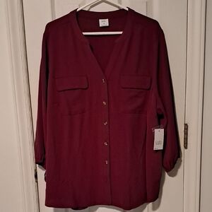 croft & barrow Burgundy Button-Front Tunic Shirt